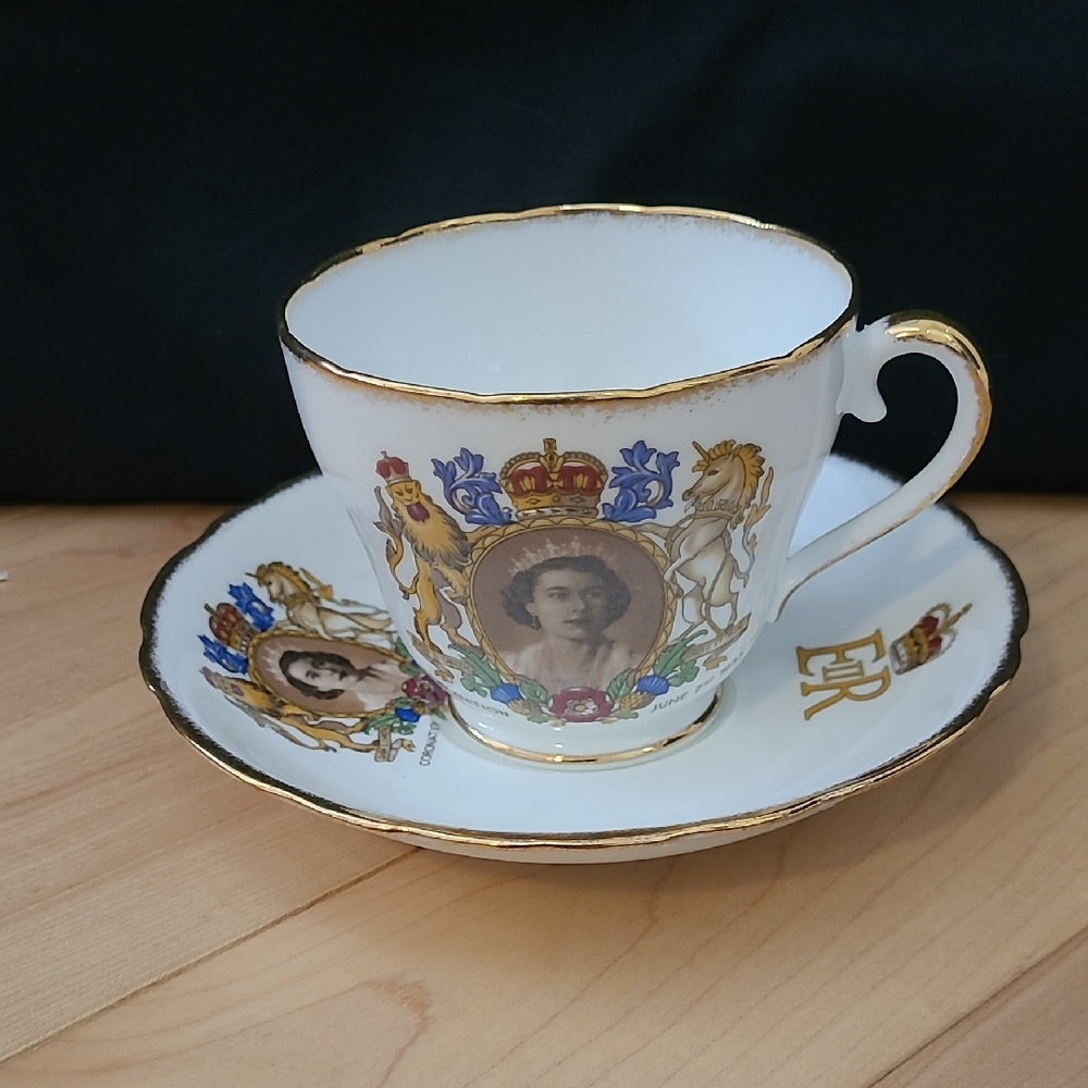 Vintage Queen Elizabeth II Coronation Commemorative Teacup and Saucer